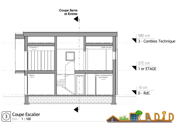 Maison 'Coeur de soleil' : Coupe escalier